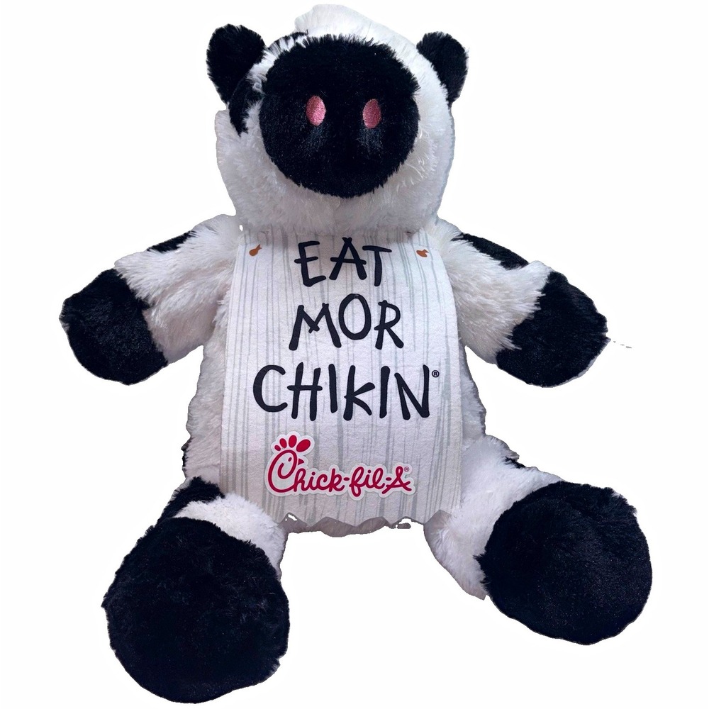 Chick-fil-A Eat Mor Chikin Cow Plush Stuffed Animal 2021 Black White Red - Picture 1 of 12